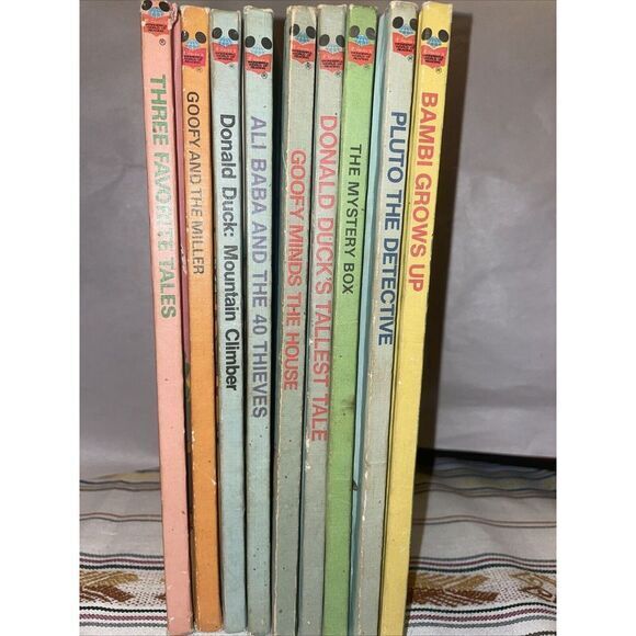 9 Vintage Walt Disney Hardcover Books‎ Bambi Pluto Mystery Donald Goofy Ali Baba